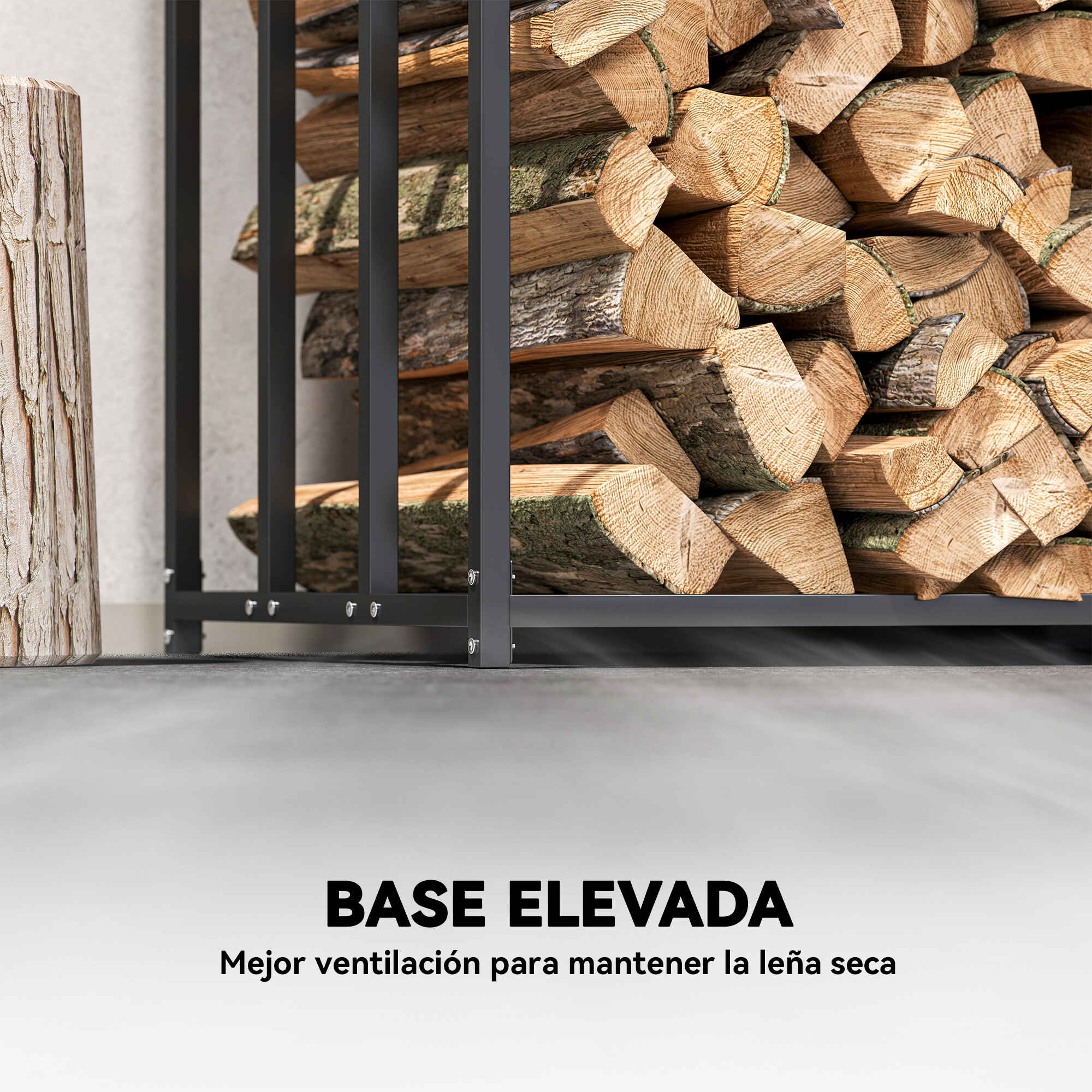 Estante de Leña Metálico, 186x70x185 cm, Leñero Exterior con Cubierta Impermeable 600D , Marco de Acero, Soporte para Leña de Chimenea, Carga 300 kg, para Jardín, Terraza