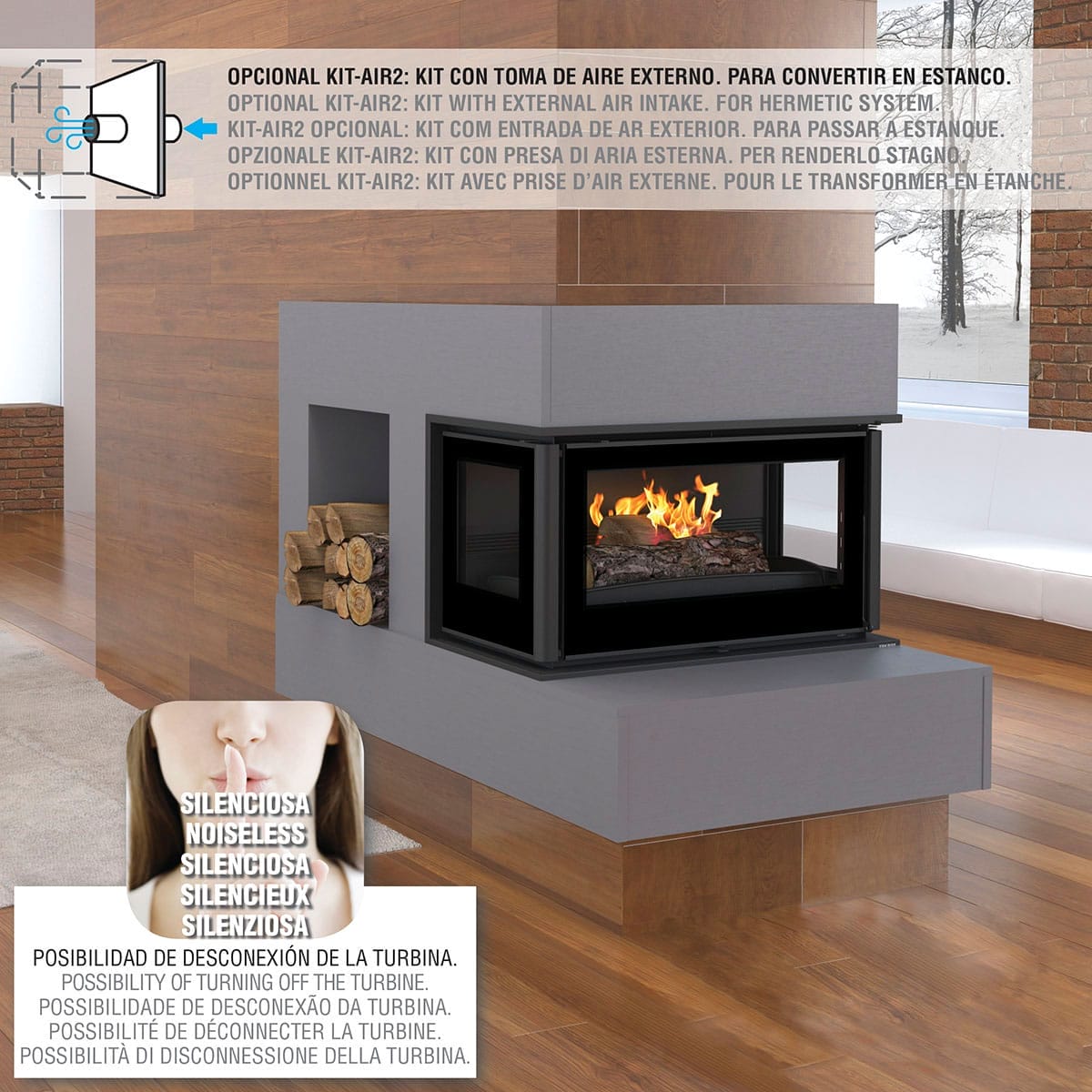 Estufa de Leña Insertable Paris 90-3C (Bronpi)